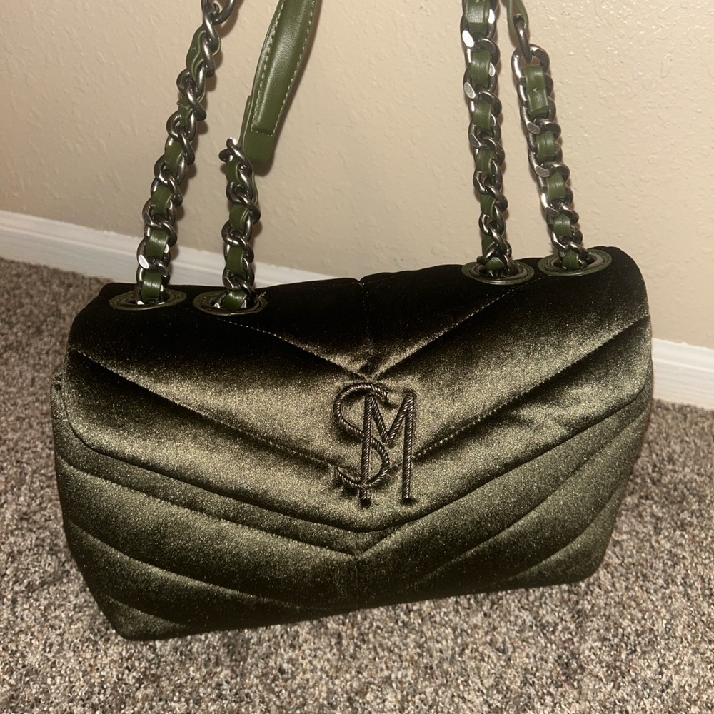 Chic Olive Green Velvet Shoulder Bag